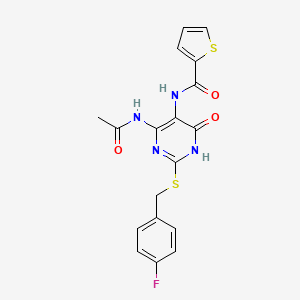 N-(4-acetamido-2-((4-fluorobenzyl)thio)-6-oxo-1,6-dihydropyrimidin-5-yl)thiophene-2-carboxamide