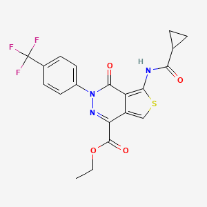 molecular formula C20H16F3N3O4S B2698365 ethyl 5-cyclopropaneamido-4-oxo-3-[4-(trifluoromethyl)phenyl]-3H,4H-thieno[3,4-d]pyridazine-1-carboxylate CAS No. 851951-06-9