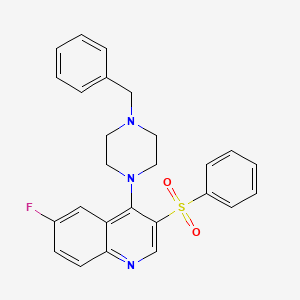 molecular formula C26H24FN3O2S B2698415 3-(benzenesulfonyl)-4-(4-benzylpiperazin-1-yl)-6-fluoroquinoline CAS No. 866844-37-3