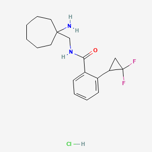 molecular formula C18H25ClF2N2O B2698423 N-[(1-Aminocycloheptyl)methyl]-2-(2,2-difluorocyclopropyl)benzamide;hydrochloride CAS No. 2418713-36-5