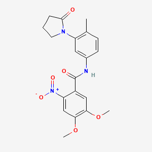molecular formula C20H21N3O6 B2698435 4,5-dimethoxy-N-(4-methyl-3-(2-oxopyrrolidin-1-yl)phenyl)-2-nitrobenzamide CAS No. 941957-25-1