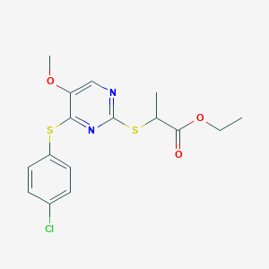 Ethyl 2-((4-((4-chlorophenyl)sulfanyl)-5-methoxy-2-pyrimidinyl)sulfanyl)propanoate