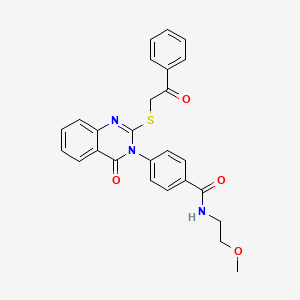 molecular formula C26H23N3O4S B2698451 N-(2-methoxyethyl)-4-{4-oxo-2-[(2-oxo-2-phenylethyl)sulfanyl]-3,4-dihydroquinazolin-3-yl}benzamide CAS No. 403729-14-6