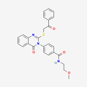 N-(2-methoxyethyl)-4-(4-oxo-2-phenacylsulfanylquinazolin-3-yl)benzamide