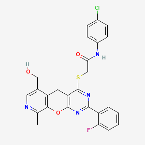 N-(4-chlorophenyl)-2-((2-(2-fluorophenyl)-6-(hydroxymethyl)-9-methyl-5H-pyrido[4',3':5,6]pyrano[2,3-d]pyrimidin-4-yl)thio)acetamide