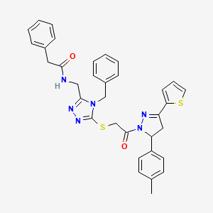 N-[[4-benzyl-5-[2-[3-(4-methylphenyl)-5-thiophen-2-yl-3,4-dihydropyrazol-2-yl]-2-oxoethyl]sulfanyl-1,2,4-triazol-3-yl]methyl]-2-phenylacetamide