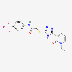 molecular formula C19H18F3N5O2S B2698496 2-((5-(1-ethyl-2-oxo-1,2-dihydropyridin-3-yl)-4-methyl-4H-1,2,4-triazol-3-yl)thio)-N-(4-(trifluoromethyl)phenyl)acetamide CAS No. 1105228-43-0