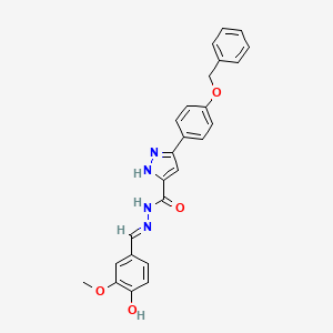 molecular formula C25H22N4O4 B2698500 (E)-3-(4-(benzyloxy)phenyl)-N'-(4-hydroxy-3-methoxybenzylidene)-1H-pyrazole-5-carbohydrazide CAS No. 354761-33-4