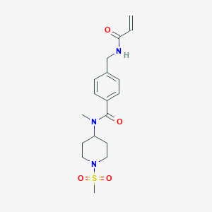 molecular formula C18H25N3O4S B2698501 N-Methyl-N-(1-methylsulfonylpiperidin-4-yl)-4-[(prop-2-enoylamino)methyl]benzamide CAS No. 2361690-34-6