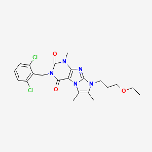 molecular formula C22H25Cl2N5O3 B2698506 3-(2,6-dichlorobenzyl)-8-(3-ethoxypropyl)-1,6,7-trimethyl-1H-imidazo[2,1-f]purine-2,4(3H,8H)-dione CAS No. 899727-76-5