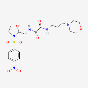 molecular formula C19H27N5O8S B2698508 N1-(3-morpholinopropyl)-N2-((3-((4-nitrophenyl)sulfonyl)oxazolidin-2-yl)methyl)oxalamide CAS No. 868981-97-9