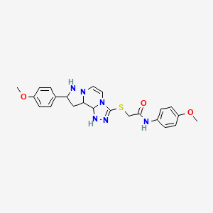 molecular formula C23H20N6O3S B2698510 N-(4-methoxyphenyl)-2-{[11-(4-methoxyphenyl)-3,4,6,9,10-pentaazatricyclo[7.3.0.0^{2,6}]dodeca-1(12),2,4,7,10-pentaen-5-yl]sulfanyl}acetamide CAS No. 1206999-87-2
