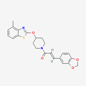 molecular formula C23H22N2O4S B2698519 (E)-3-(benzo[d][1,3]dioxol-5-yl)-1-(4-((4-methylbenzo[d]thiazol-2-yl)oxy)piperidin-1-yl)prop-2-en-1-one CAS No. 1286744-29-3