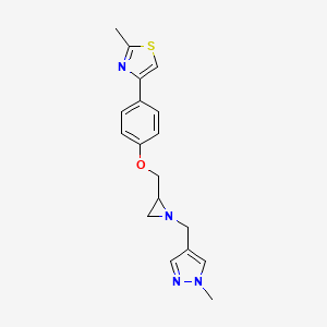 B2698525 2-Methyl-4-[4-[[1-[(1-methylpyrazol-4-yl)methyl]aziridin-2-yl]methoxy]phenyl]-1,3-thiazole CAS No. 2418671-86-8