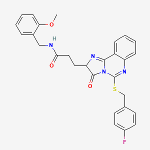 molecular formula C28H25FN4O3S B2698527 3-(5-{[(4-fluorophenyl)methyl]sulfanyl}-3-oxo-2H,3H-imidazo[1,2-c]quinazolin-2-yl)-N-[(2-methoxyphenyl)methyl]propanamide CAS No. 1043868-35-4