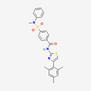 molecular formula C26H25N3O3S2 B2698538 4-[methyl(phenyl)sulfamoyl]-N-[4-(2,4,6-trimethylphenyl)-1,3-thiazol-2-yl]benzamide CAS No. 392237-08-0