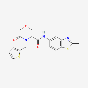 molecular formula C18H17N3O3S2 B2698596 N-(2-methylbenzo[d]thiazol-5-yl)-5-oxo-4-(thiophen-2-ylmethyl)morpholine-3-carboxamide CAS No. 1421448-97-6