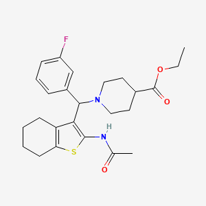 molecular formula C25H31FN2O3S B2698717 Ethyl 1-((2-acetamido-4,5,6,7-tetrahydrobenzo[b]thiophen-3-yl)(3-fluorophenyl)methyl)piperidine-4-carboxylate CAS No. 690640-66-5