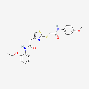 molecular formula C22H23N3O4S2 B2698766 N-(2-ethoxyphenyl)-2-(2-((2-((4-methoxyphenyl)amino)-2-oxoethyl)thio)thiazol-4-yl)acetamide CAS No. 942000-62-6