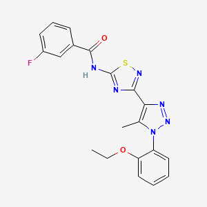 molecular formula C20H17FN6O2S B2698869 N-{3-[1-(2-ethoxyphenyl)-5-methyl-1H-1,2,3-triazol-4-yl]-1,2,4-thiadiazol-5-yl}-3-fluorobenzamide CAS No. 895116-05-9