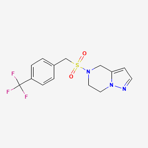 molecular formula C14H14F3N3O2S B2698895 5-((4-(Trifluoromethyl)benzyl)sulfonyl)-4,5,6,7-tetrahydropyrazolo[1,5-a]pyrazine CAS No. 2034401-44-8