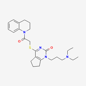 molecular formula C25H34N4O2S B2698898 1-(3-(diethylamino)propyl)-4-((2-(3,4-dihydroquinolin-1(2H)-yl)-2-oxoethyl)thio)-6,7-dihydro-1H-cyclopenta[d]pyrimidin-2(5H)-one CAS No. 898460-47-4