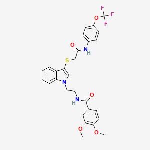 3,4-dimethoxy-N-(2-(3-((2-oxo-2-((4-(trifluoromethoxy)phenyl)amino)ethyl)thio)-1H-indol-1-yl)ethyl)benzamide