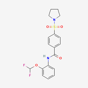 molecular formula C18H18F2N2O4S B2698959 N-[2-(difluoromethoxy)phenyl]-4-(pyrrolidine-1-sulfonyl)benzamide CAS No. 848224-83-9