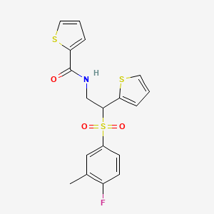 molecular formula C18H16FNO3S3 B2699038 N-(2-((4-fluoro-3-methylphenyl)sulfonyl)-2-(thiophen-2-yl)ethyl)thiophene-2-carboxamide CAS No. 941944-91-8