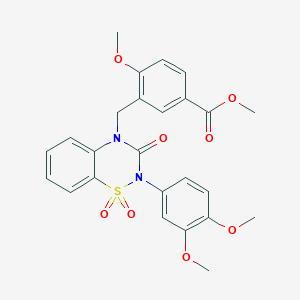 molecular formula C25H24N2O8S B2699140 methyl 3-((2-(3,4-dimethoxyphenyl)-1,1-dioxido-3-oxo-2H-benzo[e][1,2,4]thiadiazin-4(3H)-yl)methyl)-4-methoxybenzoate CAS No. 893790-76-6