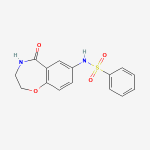 molecular formula C15H14N2O4S B2699141 N-(5-oxo-2,3,4,5-tetrahydrobenzo[f][1,4]oxazepin-7-yl)benzenesulfonamide CAS No. 922063-71-6