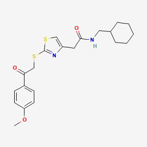 molecular formula C21H26N2O3S2 B2699285 N-(cyclohexylmethyl)-2-(2-((2-(4-methoxyphenyl)-2-oxoethyl)thio)thiazol-4-yl)acetamide CAS No. 1021069-92-0