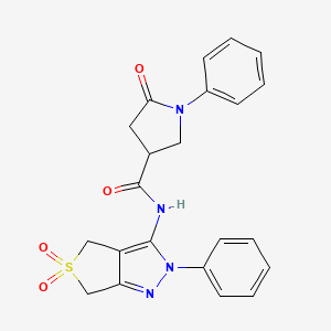 molecular formula C22H20N4O4S B2699312 N-(5,5-dioxido-2-phenyl-4,6-dihydro-2H-thieno[3,4-c]pyrazol-3-yl)-5-oxo-1-phenylpyrrolidine-3-carboxamide CAS No. 893927-91-8