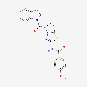 molecular formula C23H21N3O3S B2699339 N-(4-(indoline-1-carbonyl)-5,6-dihydro-4H-cyclopenta[d]thiazol-2-yl)-4-methoxybenzamide CAS No. 941988-31-4