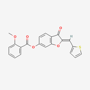 molecular formula C21H14O5S B2699378 (Z)-3-oxo-2-(thiophen-2-ylmethylene)-2,3-dihydrobenzofuran-6-yl 2-methoxybenzoate CAS No. 847183-02-2