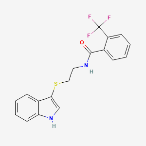 molecular formula C18H15F3N2OS B2699382 N-[2-(1H-indol-3-ylsulfanyl)ethyl]-2-(trifluoromethyl)benzamide CAS No. 687571-80-8