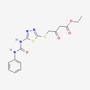 molecular formula C15H16N4O4S2 B2699383 ethyl 3-oxo-4-({5-[(phenylcarbamoyl)amino]-1,3,4-thiadiazol-2-yl}sulfanyl)butanoate CAS No. 898462-69-6