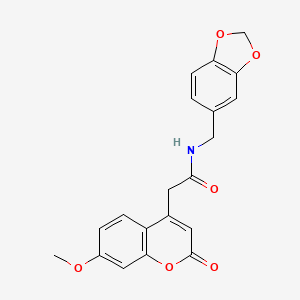 molecular formula C20H17NO6 B2699386 N-(benzo[d][1,3]dioxol-5-ylmethyl)-2-(7-methoxy-2-oxo-2H-chromen-4-yl)acetamide CAS No. 919861-56-6