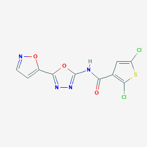 molecular formula C10H4Cl2N4O3S B2699395 2,5-dichloro-N-(5-(isoxazol-5-yl)-1,3,4-oxadiazol-2-yl)thiophene-3-carboxamide CAS No. 946207-97-2