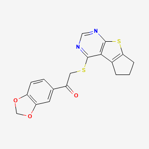 1-(2H-1,3-benzodioxol-5-yl)-2-{7-thia-9,11-diazatricyclo[6.4.0.0^{2,6}]dodeca-1(8),2(6),9,11-tetraen-12-ylsulfanyl}ethan-1-one