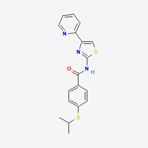 4-(propan-2-ylsulfanyl)-N-[4-(pyridin-2-yl)-1,3-thiazol-2-yl]benzamide