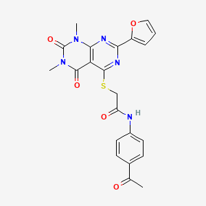 molecular formula C22H19N5O5S B2699466 N-(4-acetylphenyl)-2-((2-(furan-2-yl)-6,8-dimethyl-5,7-dioxo-5,6,7,8-tetrahydropyrimido[4,5-d]pyrimidin-4-yl)thio)acetamide CAS No. 847191-10-0