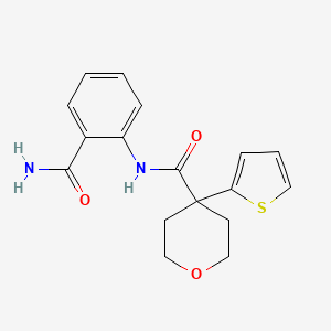 molecular formula C17H18N2O3S B2699471 N-(2-carbamoylphenyl)-4-thiophen-2-yloxane-4-carboxamide CAS No. 877633-87-9