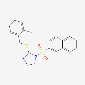 molecular formula C21H20N2O2S2 B2699473 2-[(2-Methylphenyl)methylsulfanyl]-1-naphthalen-2-ylsulfonyl-4,5-dihydroimidazole CAS No. 868217-26-9