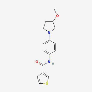 molecular formula C16H18N2O2S B2699536 N-(4-(3-methoxypyrrolidin-1-yl)phenyl)thiophene-3-carboxamide CAS No. 1797277-72-5
