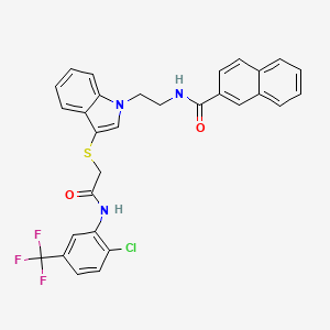 molecular formula C30H23ClF3N3O2S B2699547 N-(2-{3-[({[2-chloro-5-(trifluoromethyl)phenyl]carbamoyl}methyl)sulfanyl]-1H-indol-1-yl}ethyl)naphthalene-2-carboxamide CAS No. 533865-63-3