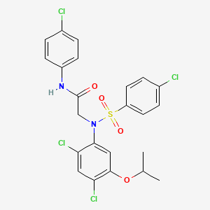 molecular formula C23H20Cl4N2O4S B2699551 N-(4-chlorophenyl)-2-{N-[2,4-dichloro-5-(propan-2-yloxy)phenyl]4-chlorobenzenesulfonamido}acetamide CAS No. 338967-61-6