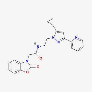 molecular formula C22H21N5O3 B2699574 N-(2-(5-cyclopropyl-3-(pyridin-2-yl)-1H-pyrazol-1-yl)ethyl)-2-(2-oxobenzo[d]oxazol-3(2H)-yl)acetamide CAS No. 1798028-47-3