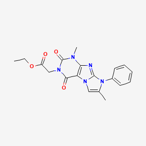 molecular formula C19H19N5O4 B2699595 ethyl 2-{1,7-dimethyl-2,4-dioxo-8-phenyl-1H,2H,3H,4H,8H-imidazo[1,2-g]purin-3-yl}acetate CAS No. 887463-92-5