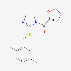 molecular formula C17H18N2O2S B2699596 (2-((2,5-dimethylbenzyl)thio)-4,5-dihydro-1H-imidazol-1-yl)(furan-2-yl)methanone CAS No. 851804-71-2